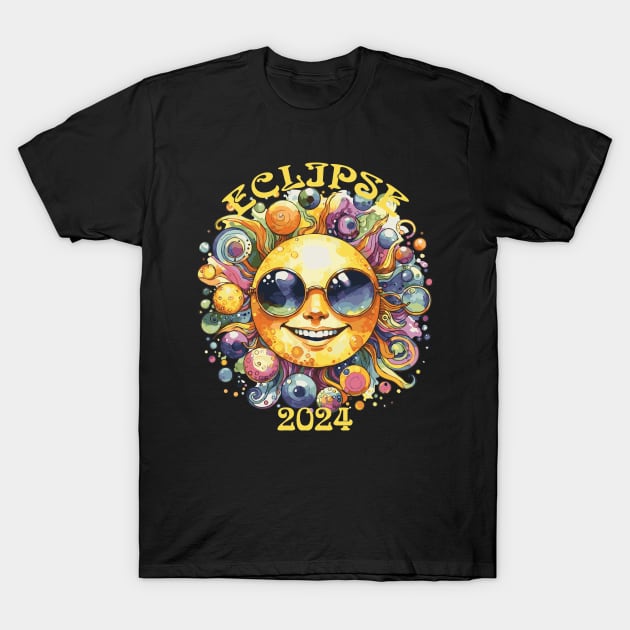 Solar Eclipse 2024 on Black T-Shirt by Heartsake